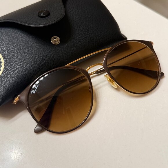Ray Ban RB3546 Round Metal Frame Sunglasses - Brown Frame, Brown Gradient Lenses